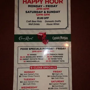 a happy hour menu