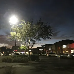 a parking lot at night