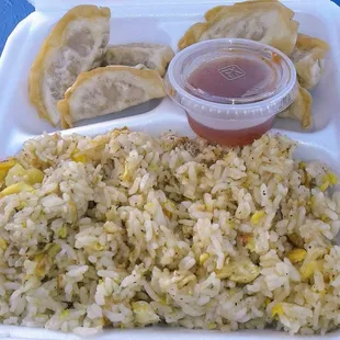 Fried dumplings &amp; pineapple fried rice, little flavor in each, 3/5