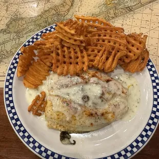 Crab Stuffed Flounder Sweet Potato Fries