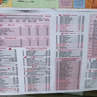 a menu for a chinese restaurant