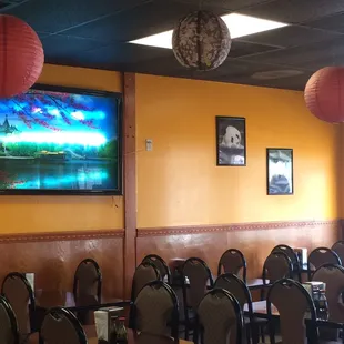 tables and chairs in a restaurant