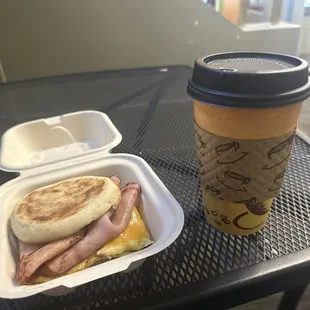 Breakfast Ham Sandwich and Vanilla Latte