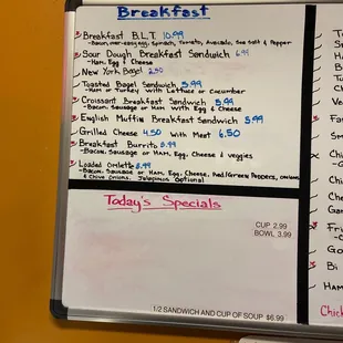 Breakfast menu