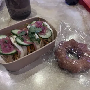 Veggie bao buns, churro mochi donut