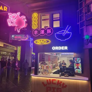 The front of the restaurant, you order here and pick up your food on the side