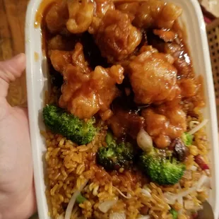 Orange chicken w pork fried rice