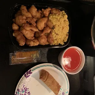 Sweet and sour chicken combo with fried rice and egg roll