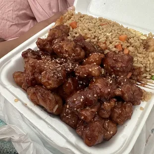 Sesame Chicken with chicken fried rice