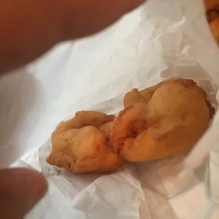 Fried shrimp these where big and fluffy and delicious almost like a pancake batter but not sweet