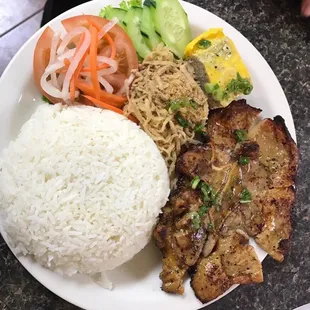 #45: Grill Pork Chop, Shredded Pork, Egg Cake, and Fried Egg (not in pic) w/ Steam Rice