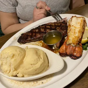 Steak with lobster tail.