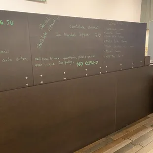 Menu and at the end is the pick up area for ready drinks