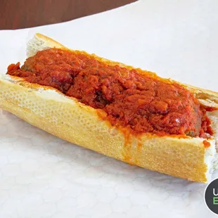 Meatball Sandwich Covered in Red Sauce!
