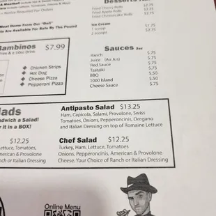 Menu salads