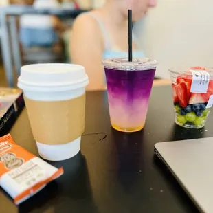 Latte, fruit cup and other treats