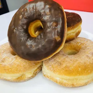 Sugar and chocolate donuts
