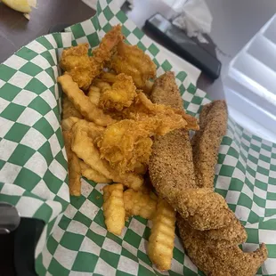 Fried fish and shrimp basket