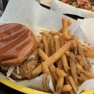 Fried Chicken sandwich with a side of fries