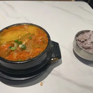 Spicy Kimchi Pork Belly Stew in Stone Pot
