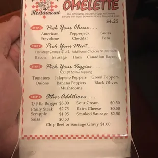 Build our own omelette menu