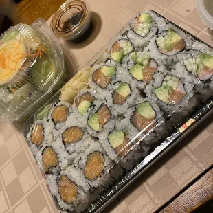 3 rolls: spicy crunchy salmon, salmon avocado, screaming 2. Lighting wasn&apos;t great but the sushi&apos;s colors were vibrant.