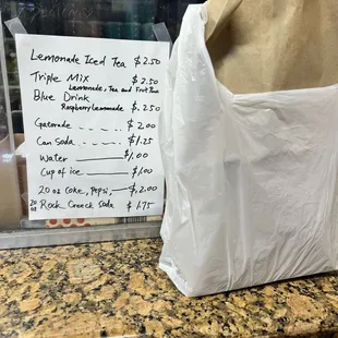a bag of food sitting on a counter