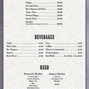 Gambler's Refuge Cafe Menu