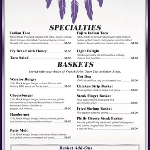 Warrior Cafe Menu at Lucky Star Casino in Hammon