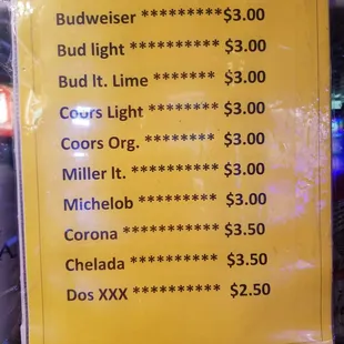 Beer menu