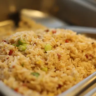 rice and vegetables in a serving dish