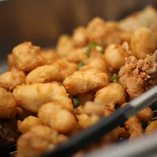 a closeup of fried food