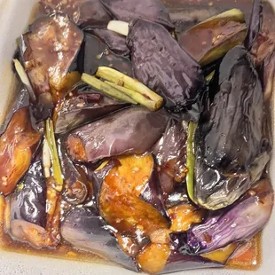 a dish of cooked eggplant