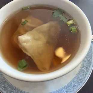 Wonton soup. The broth seems too dark.