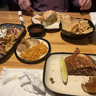 a plate of food and a plate of chips