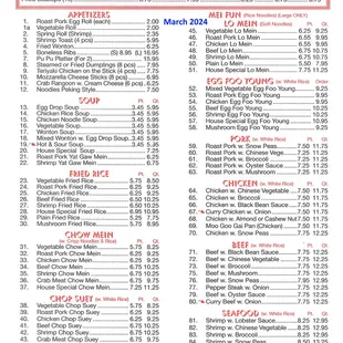 Menu as of March 2024