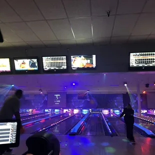a bowling alley with bowling lanes