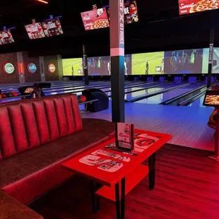 Lanes to the right behind the bar