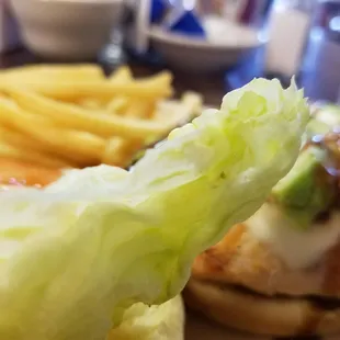 Grilled chicken with teriyaki avocado, french fries