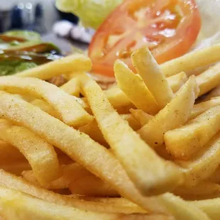 Grilled chicken with teriyaki avocado, french fries