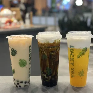 K10. Passionfruit Green Tea, L6. Dirty Tea Pearl Matcha Latte, F2. Mango Creama