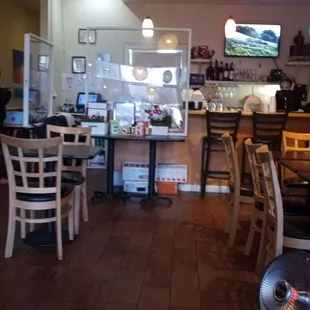 Inside restaurant, dining room, take-out counter and bar.