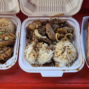 G Fire Wings (3 stars), Pork Lumpia (3 stars),  Chicken Lumpia (3 stars), Garlic Rice (1 stars), and Beef Steak (3 stars)