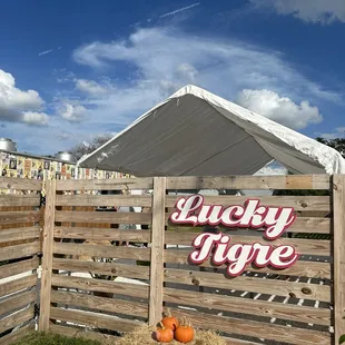 Front of food truck and table area