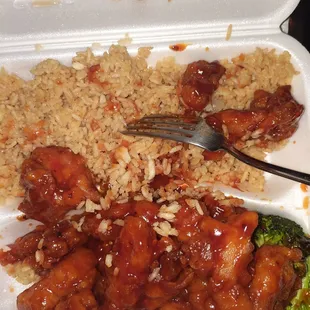 This is supposed to be fried rice and general Zoe's chicken