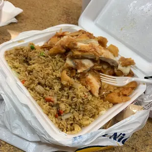 Almond chicken and fried rice dinner