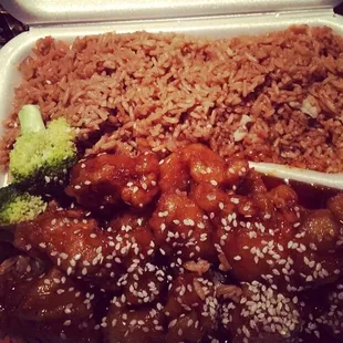 sesame chicken and chicken fried rice