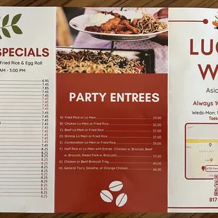 Menu with lunch specials, real cheap