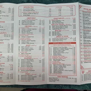the menu of the restaurant