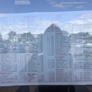 Menu posted on the window